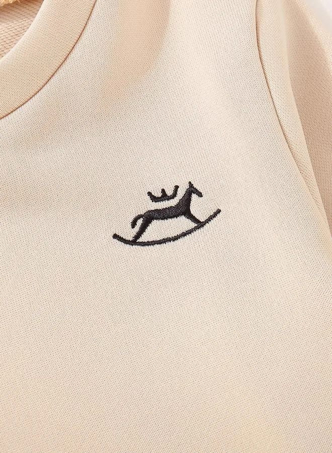 Take Two Take Two Boys Beige Solid Sweatshirt and Joggers Set