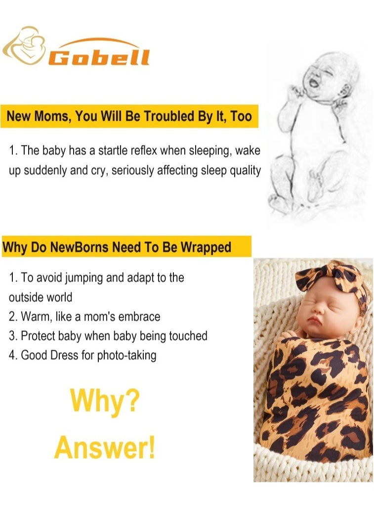 Gobell 3PCS Baby Swaddle Blanket Headband Beanie Hat Set Newborn Infant Sleep Swaddle  - Image 5