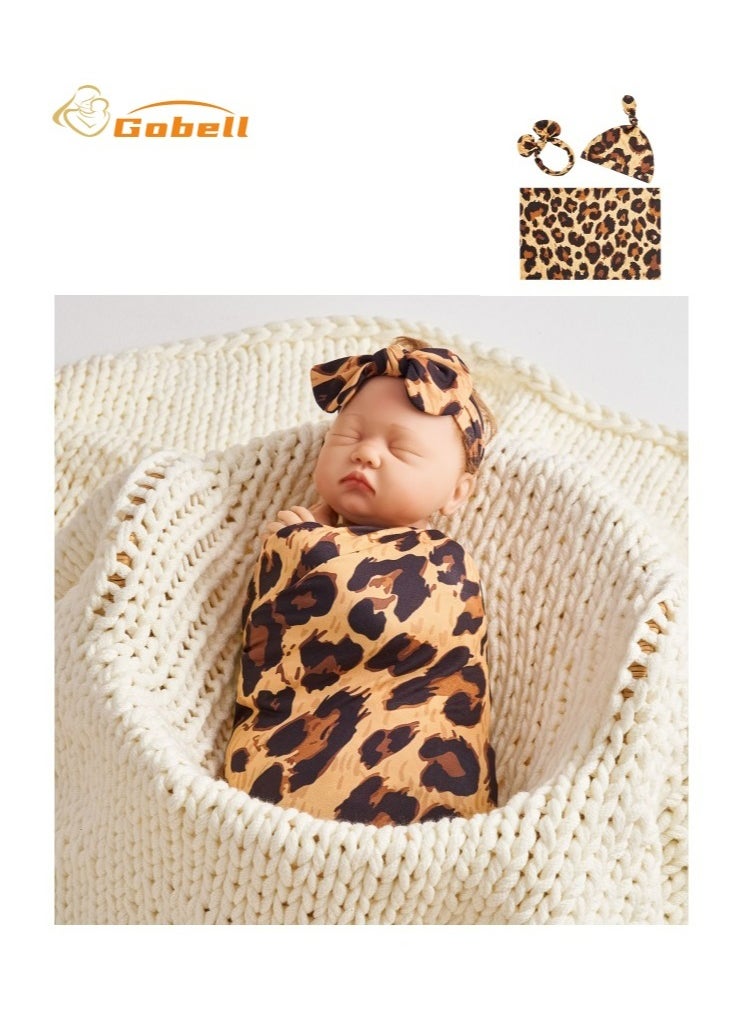 Gobell 3PCS Baby Swaddle Blanket Headband Beanie Hat Set Newborn Infant Sleep Swaddle  - Image 1