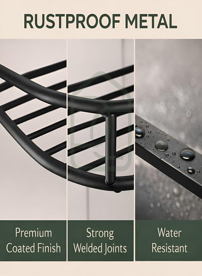 CLOCOR Bathroom Organiser Without Drill Metal Corner Shelf Rack Self Adhesive Bathroom Shelf Wall Mounted Storage Holder Stand Accessories Set Kitchen Organizer Black (Set 2) - Image 4