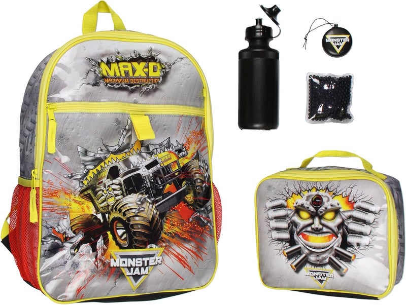 INTIMO Monster Jam MAX-D Monster Truck 5 PC Backpack Lunch Box Water Bottle Icepack Charm - Image 1