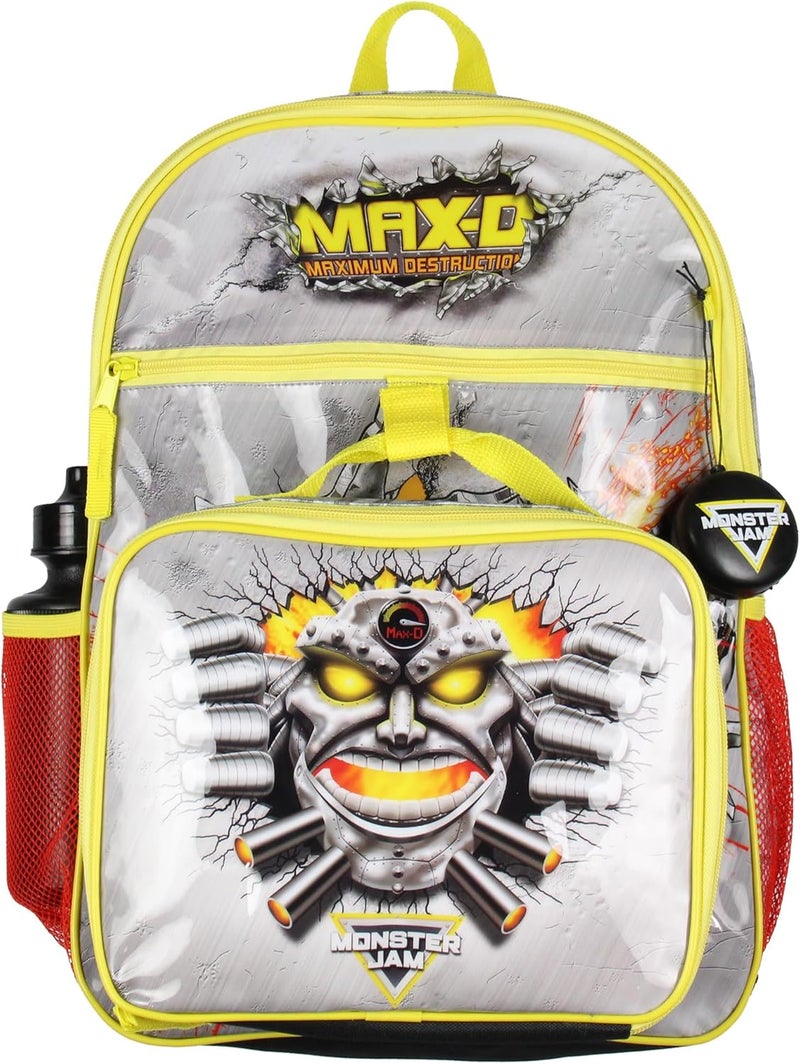 INTIMO Monster Jam MAX-D Monster Truck 5 PC Backpack Lunch Box Water Bottle Icepack Charm - Image 2