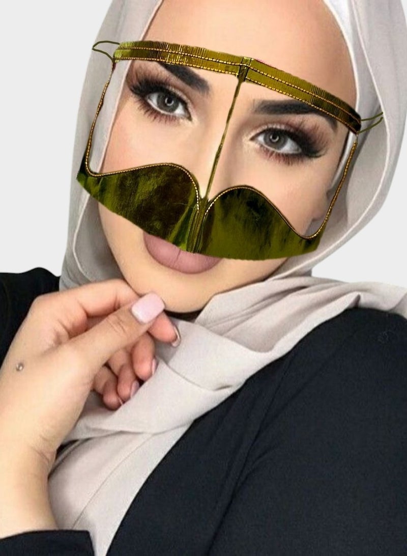 قناع وجه تقليدي من المعدن الذهبي للنساء | غطاء للأنف والوجه على الطراز الخليجي العربي - Image 1