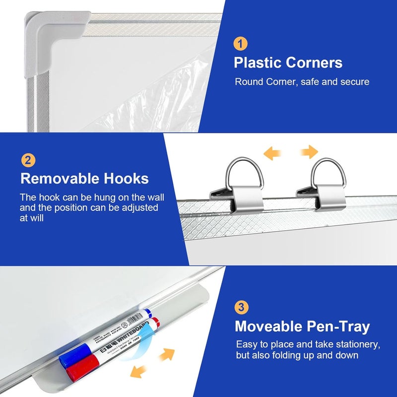SKY-TOUCH Whiteboard Magnetic 90X120Cm, Wall Mounted White Board With Pen Tray, Mountable Dry Erase Wipe Whiteboards For Home Office School Notice Board With 3 Markers, 6 Magnets, 1 Eraser - Image 5