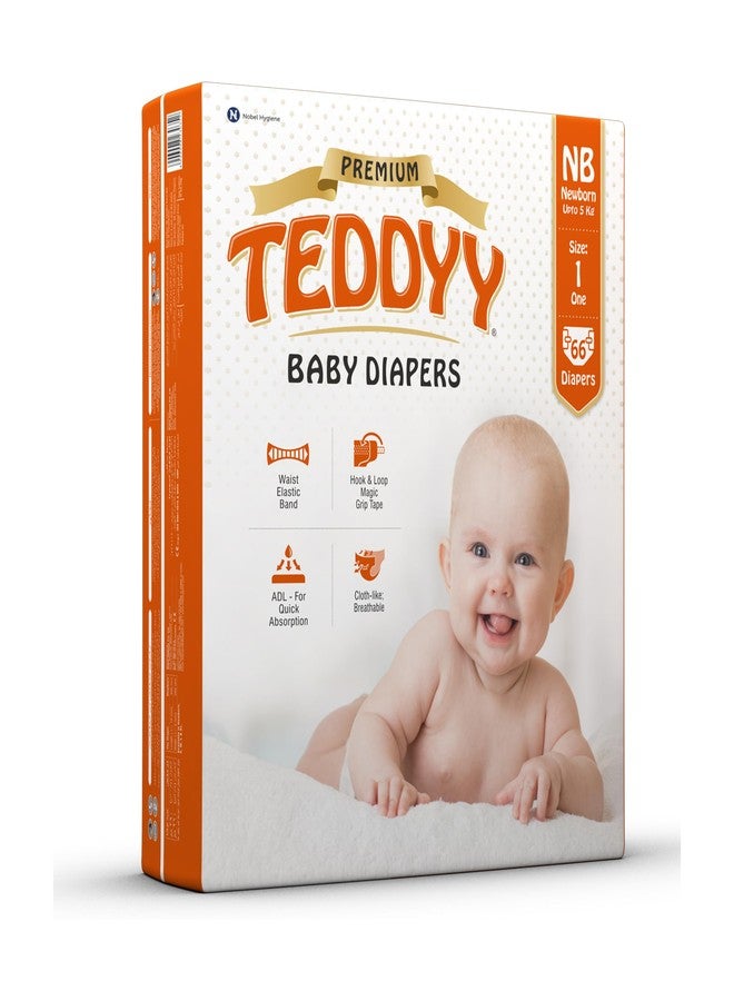 TEDDYY Premium Baby NB Size Diaper Tape Style | 66 Count (New Born) | 2-5 kgs (Pack of 1) | Quick Absorbency | Extra Super Soft | Anti - Bacterial | Colour Changing Wetness Indicator with Adjustable Grip Tapes - Image 1