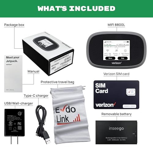 EVDO-LINK Verizon Wireless Jetpack Inseego MiFi 8800L | Free VPN Mobile Hotspot for Travel | 4G Mobile Portable WiFi | Unlocked Globally | Near 5G Speed up to 1200 Mbps | EVDO-LINK Bundle - Verizon Sim Card - Image 2