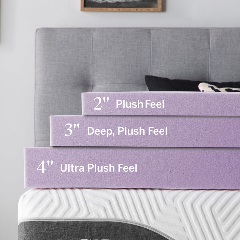 Lucid 3 Inch Lavender Memory Foam Mattress Topper, Queen Size â€“ Essential Oil Infusion â€“ Deep Plush Feel, Pressure-Relieving Bed Topper â€“ Ventilated and Breathable â€“ CertiPur Certified - Image 3