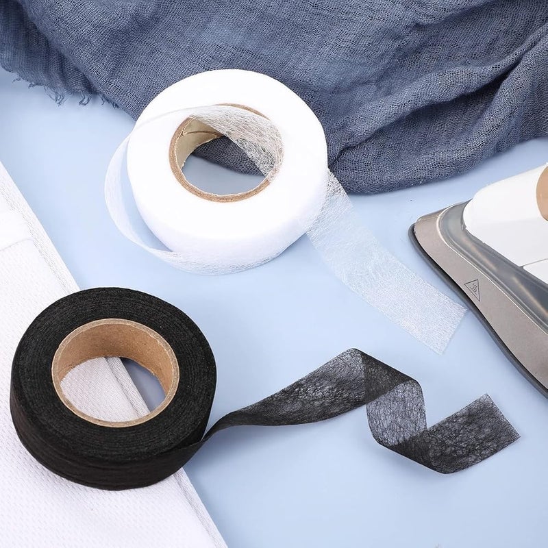 IWTEIPAN 2 Rolls Tape,Fabric Adhesive Hem Iron on No-Sew Hemming Tape for Pants Each 1/2 Inch (Black, White) - Image 4