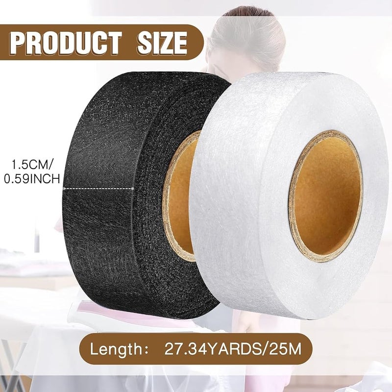 IWTEIPAN 2 Rolls Tape,Fabric Adhesive Hem Iron on No-Sew Hemming Tape for Pants Each 1/2 Inch (Black, White) - Image 2