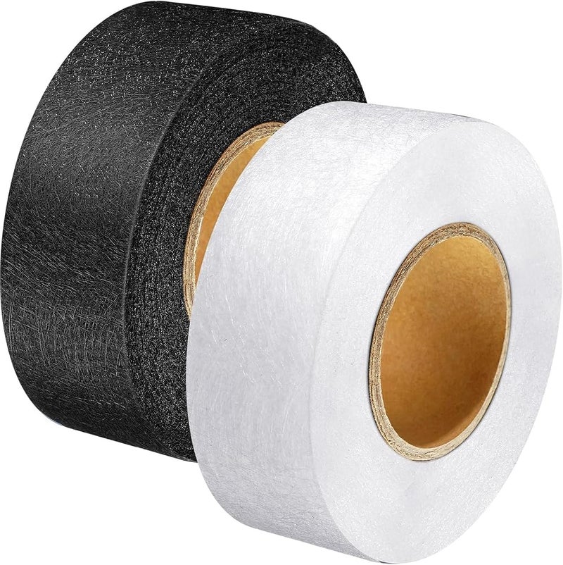 IWTEIPAN 2 Rolls Tape,Fabric Adhesive Hem Iron on No-Sew Hemming Tape for Pants Each 1/2 Inch (Black, White) - Image 1