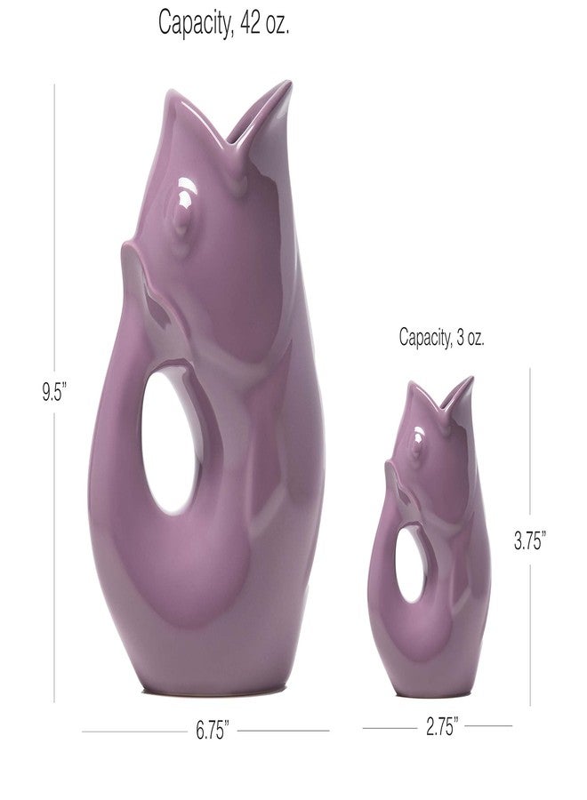 Gurgle Pot إبريق سمكة غرجل بوت، طقم من قطعتين، لون الخزامى الفرنسي، تصميم مستوحى من الطراز الفرنسي، إبريق كبير سعة 42 أونصة مع وعاء غرجل بوت صغير. - Image 3