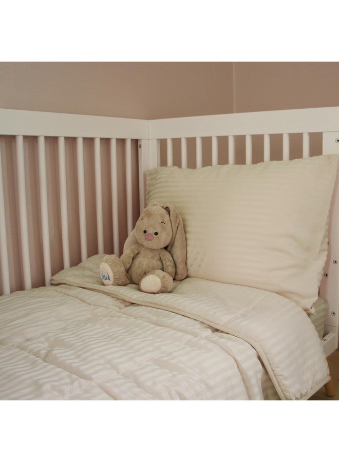 ZPECC Toddler Bedding Set - 4 Piece Hypoallergenic Baby Crib Bedding Set for Boys and Girls, Includes Toddler Comforter, Flat Sheet, Fitted Sheet and Pillowcase, Cream Stripe - Image 5