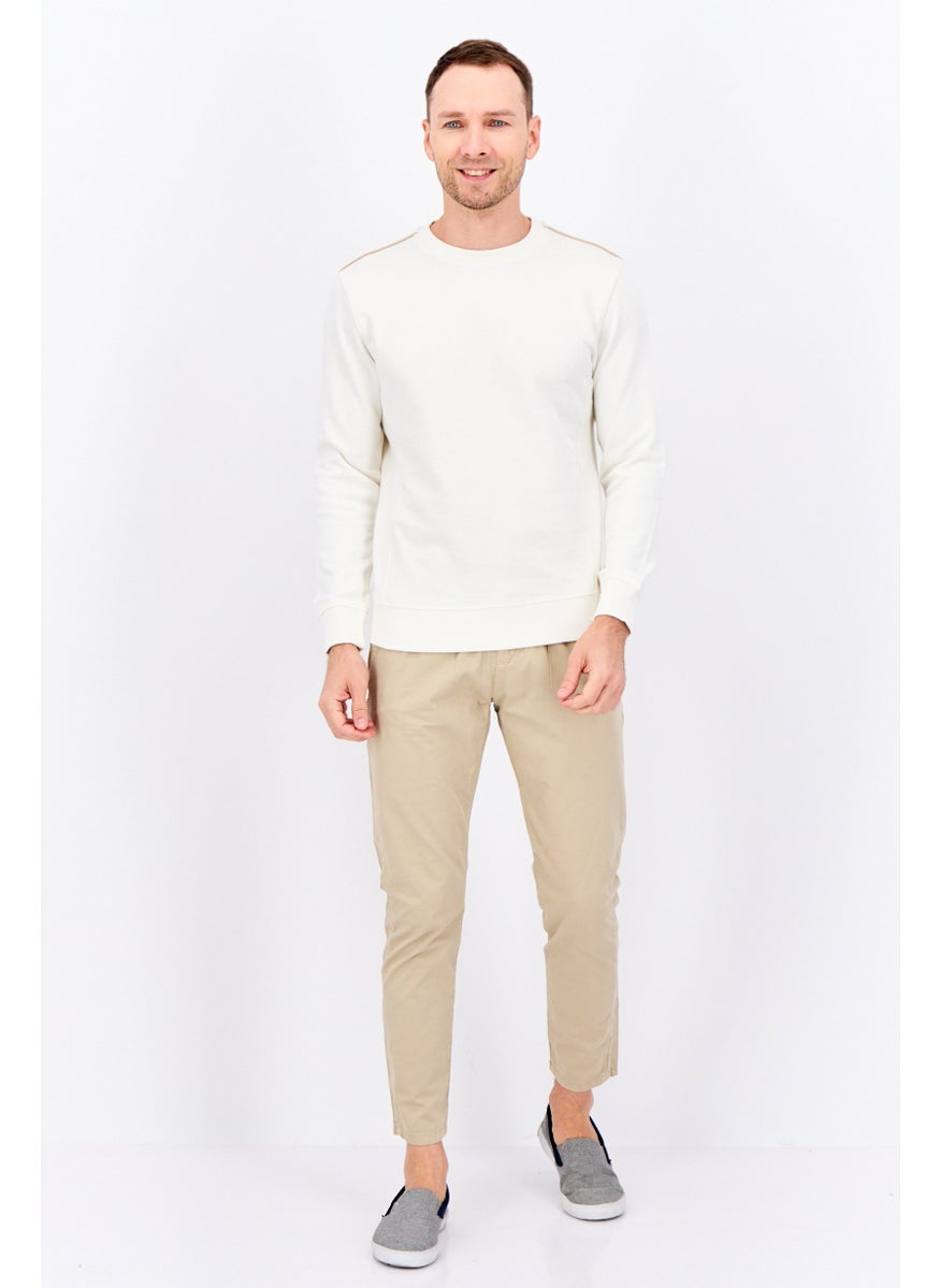Sorbino Men Crew Neck Solid Long Sleeves Sweatshirt, Off White  - Image 4