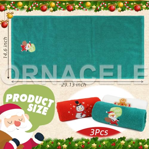 ORNACELE 3 Pack Large Size Christmas Hand Towels, 13.4 x 29.1 inch 100% Thick Cotton Christmas Kitchen Towels, Gingerbread Man Santa Snowmen Decorative Embroidery Holiday Bath Towels Sets - Image 2