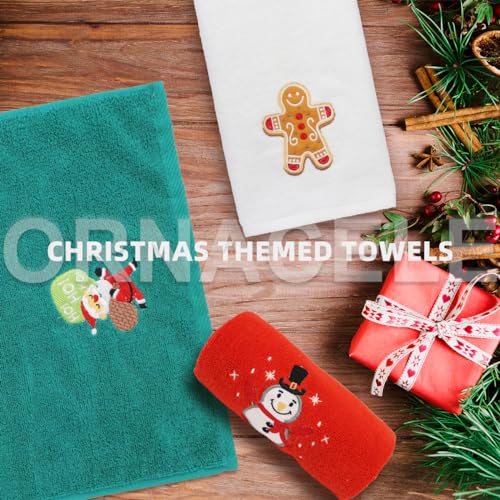 ORNACELE 3 Pack Large Size Christmas Hand Towels, 13.4 x 29.1 inch 100% Thick Cotton Christmas Kitchen Towels, Gingerbread Man Santa Snowmen Decorative Embroidery Holiday Bath Towels Sets - Image 4