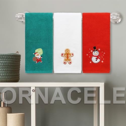 ORNACELE 3 Pack Large Size Christmas Hand Towels, 13.4 x 29.1 inch 100% Thick Cotton Christmas Kitchen Towels, Gingerbread Man Santa Snowmen Decorative Embroidery Holiday Bath Towels Sets - Image 5