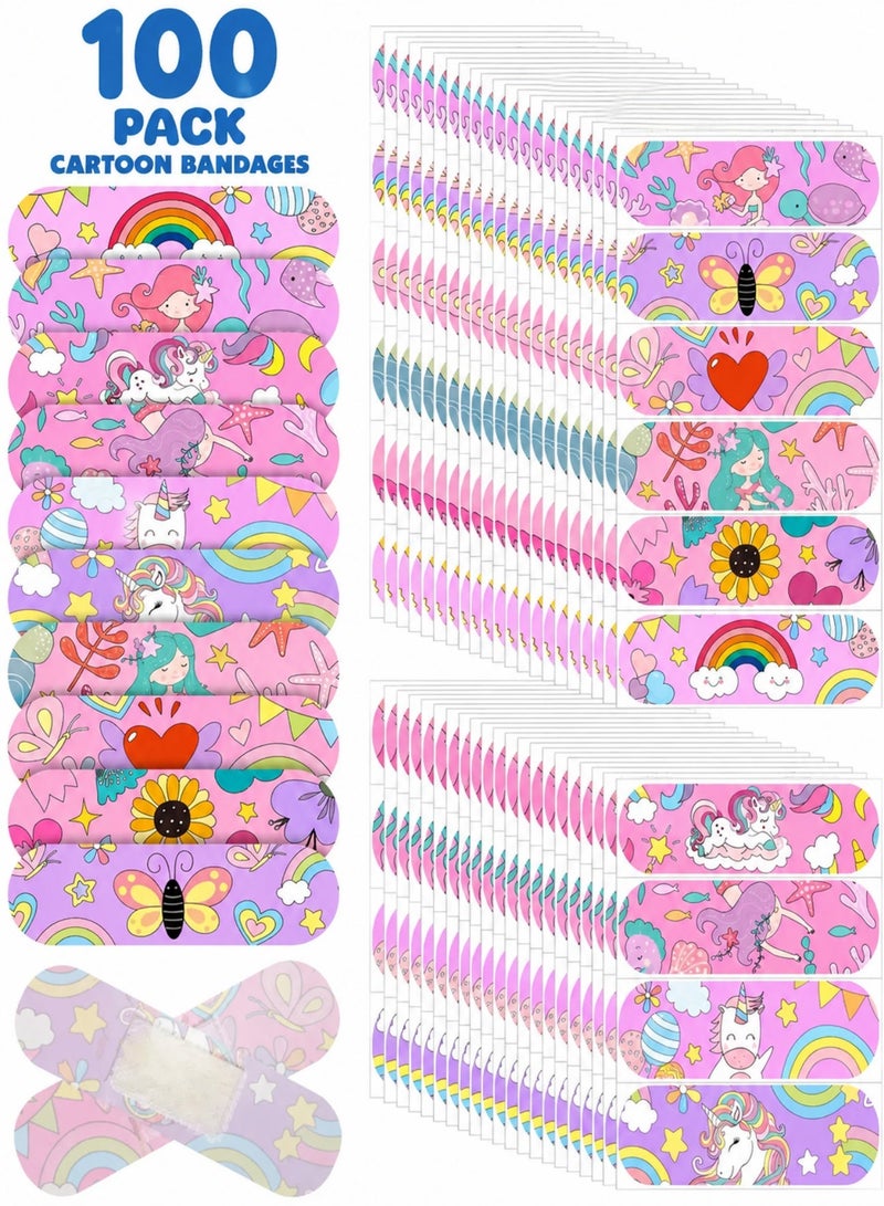 yumee 100PCS Unicorn Kids Bandages, Cute Cartoon Adhesive Band Aids for Children, Waterproof Breathable Flexible First Aid Wound Stickers, Colorful Fun Bandage Strips for Boys Girls Home Emergency Care - Image 1