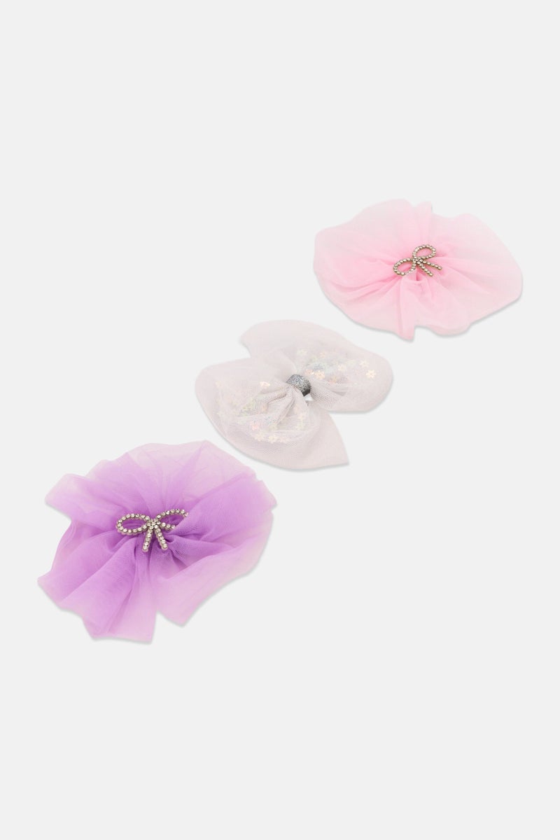 Expressions Kids Girl 3 Pieces Rhinestone Bow Hair Clips, Multicolor - Image 3