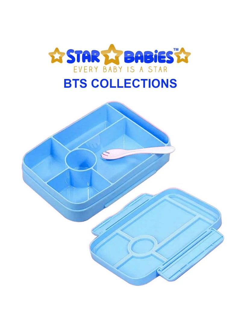 ستار بيبيز مجموعات ستار بيبيز بي تي إس - حقيبة ظهر مدرسية للمراهقين والأولاد والبنات وحقيبة الكتب الابتدائية، صندوق غداء مع 4 حجرات، خالية من البيسفينول أ، مضادة للتسرب - عبوة من قطعتين - أزرق - Image 4