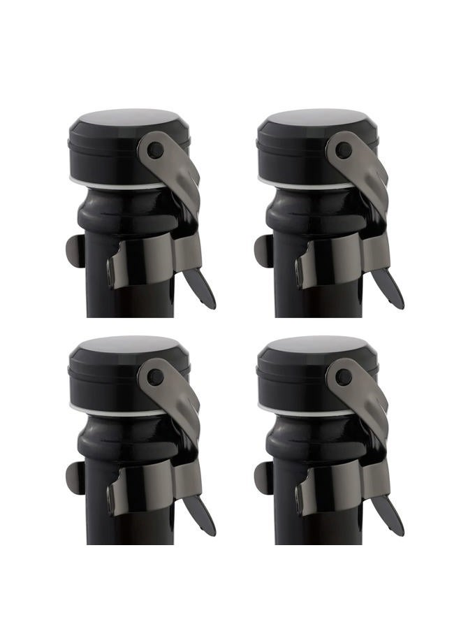 WOTOR Champagne&Wine Stopper Stainless Steel with Food Grade Silicone, Leakproof Keep Fresh, Reusable Saver for Wine, Champagne, Cava, Prosecco and Sparkling, Wine Cork, Sealer (4Pack MetalBlack) - Image 1