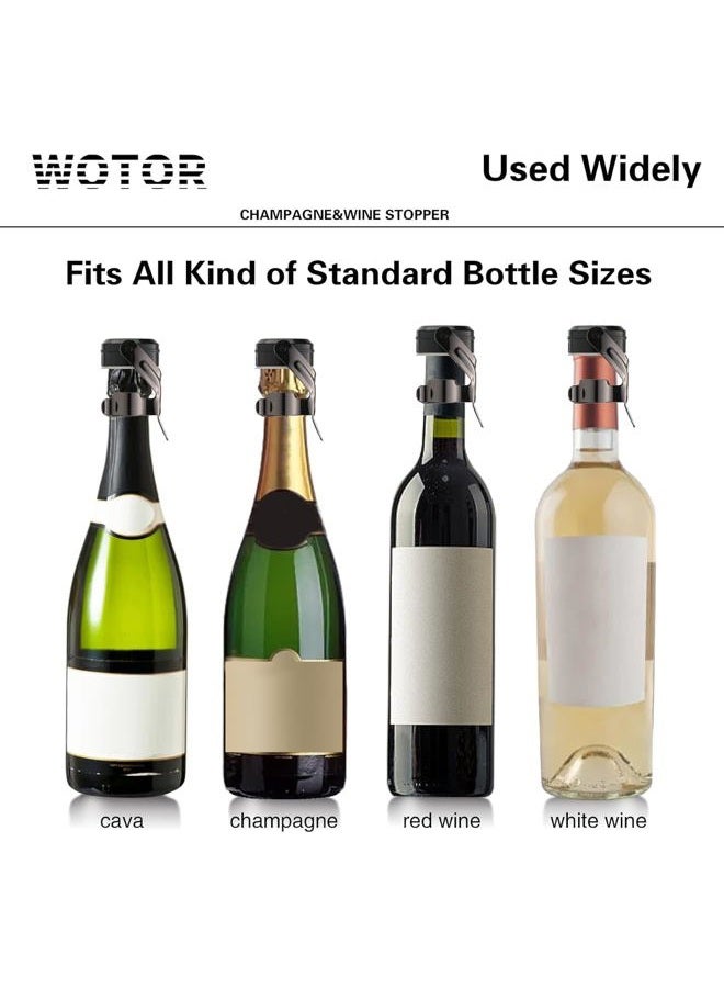 WOTOR Champagne&Wine Stopper Stainless Steel with Food Grade Silicone, Leakproof Keep Fresh, Reusable Saver for Wine, Champagne, Cava, Prosecco and Sparkling, Wine Cork, Sealer (4Pack MetalBlack) - Image 5