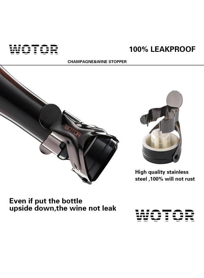 WOTOR Champagne&Wine Stopper Stainless Steel with Food Grade Silicone, Leakproof Keep Fresh, Reusable Saver for Wine, Champagne, Cava, Prosecco and Sparkling, Wine Cork, Sealer (4Pack MetalBlack) - Image 2