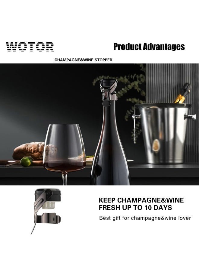 WOTOR Champagne&Wine Stopper Stainless Steel with Food Grade Silicone, Leakproof Keep Fresh, Reusable Saver for Wine, Champagne, Cava, Prosecco and Sparkling, Wine Cork, Sealer (4Pack MetalBlack) - Image 4
