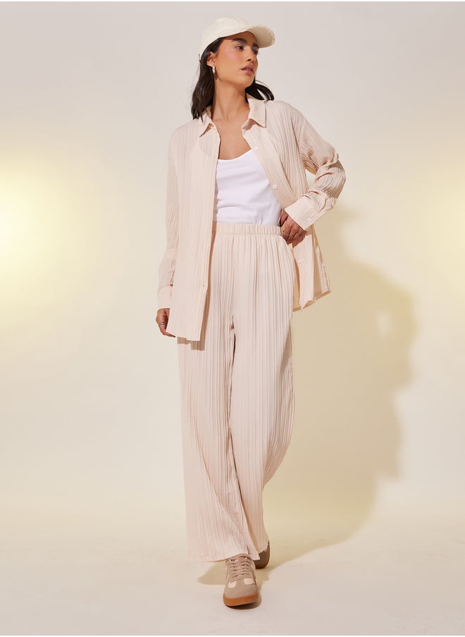 Take Two Solid Long Sleeve Shirt and Wide Leg Pants Co-Ords  - Image 2