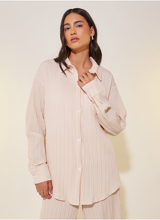 Take Two Solid Long Sleeve Shirt and Wide Leg Pants Co-Ords  - Image 4