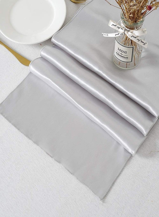 LuoluoHouse 5 Pack Silver Table Runners 12 x 108 Inches Long Smooth Silk Silver Satin Table Runner for Wedding Party Birthday Banquet Decoration - Image 3
