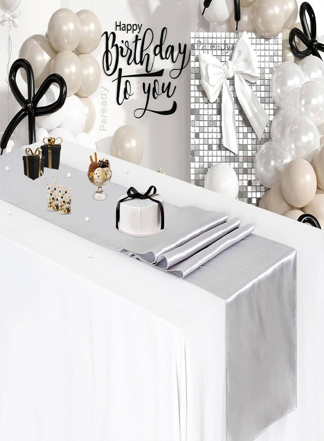 LuoluoHouse 5 Pack Silver Table Runners 12 x 108 Inches Long Smooth Silk Silver Satin Table Runner for Wedding Party Birthday Banquet Decoration - Image 4