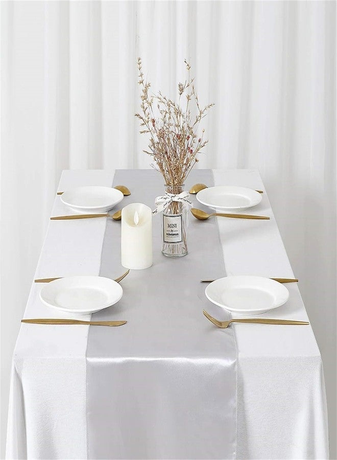 LuoluoHouse 5 Pack Silver Table Runners 12 x 108 Inches Long Smooth Silk Silver Satin Table Runner for Wedding Party Birthday Banquet Decoration - Image 2