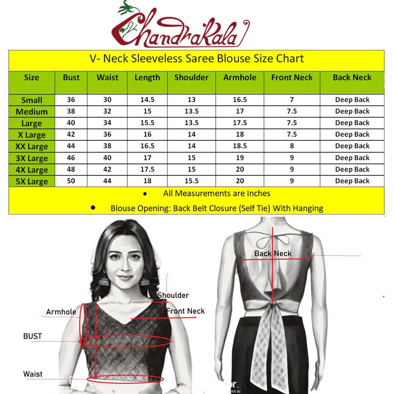 Chandrakala Sleeveless Blouses for Women Sarees,V Neck Backless Readymade Crop top Choli Mustard,4X-Large (B218MUS8) - Image 5