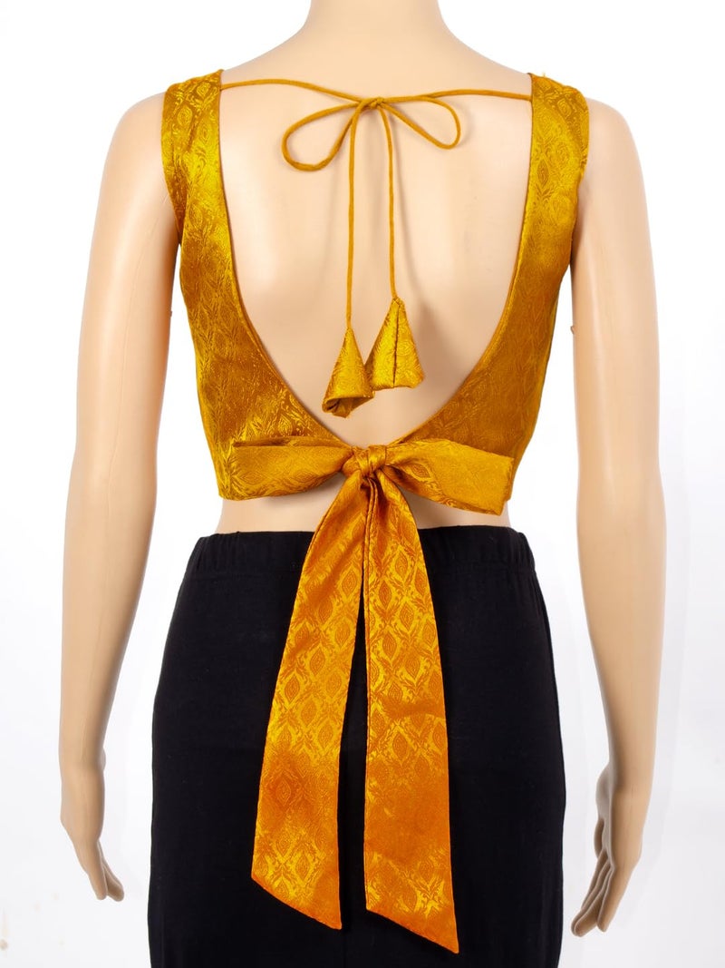 Chandrakala Sleeveless Blouses for Women Sarees,V Neck Backless Readymade Crop top Choli Mustard,4X-Large (B218MUS8) - Image 3