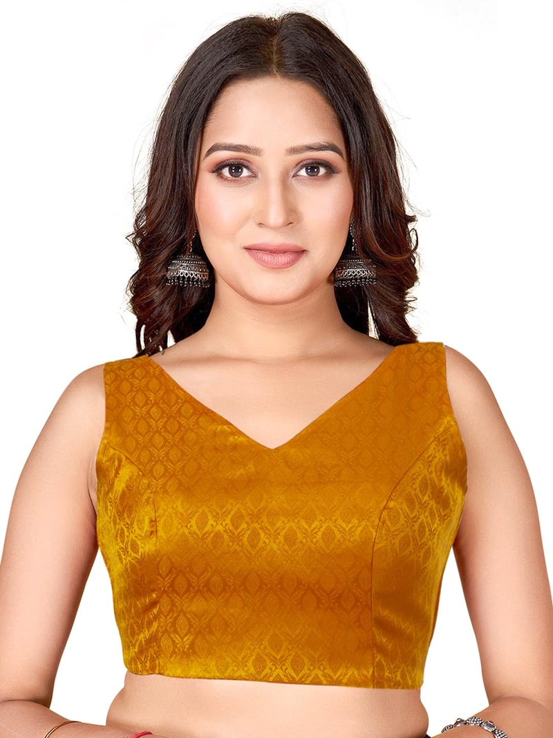 Chandrakala Sleeveless Blouses for Women Sarees,V Neck Backless Readymade Crop top Choli Mustard,4X-Large (B218MUS8) - Image 1