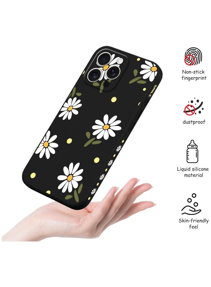 for iPhone 16 Pro Case Scratch Resistant Soft Slim Fit Floral Phone Cover for iPhone 16 Pro 6.3 inch-Daisy Black - Image 4