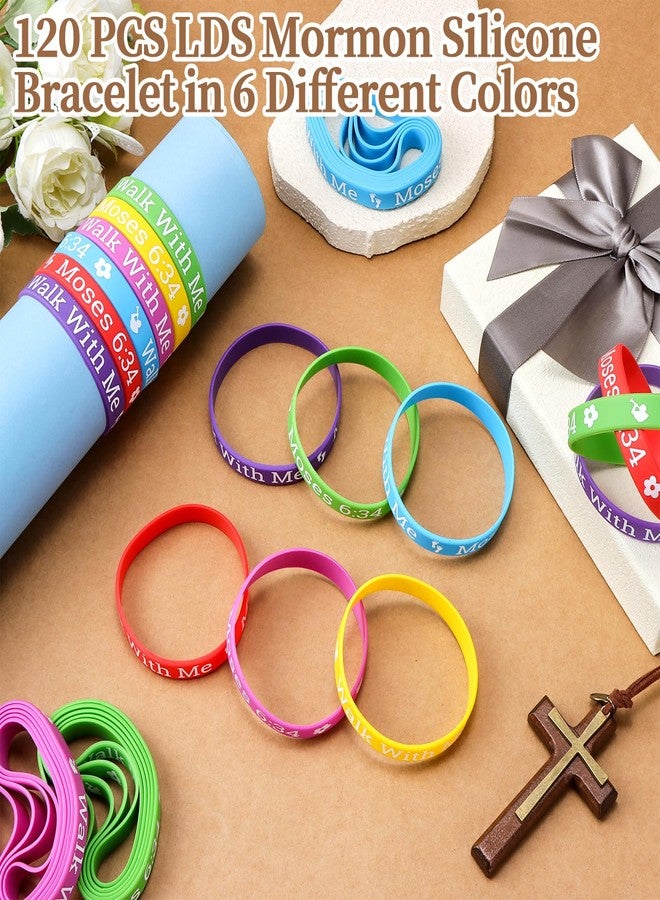 Furbeko 120 Pcs LDS Mormon Silicone Bracelets Walk with Me Wristband Bracelet LDS Youth Theme Church Christian Baptism Gifts for Women Men, 6 Colors - Image 4