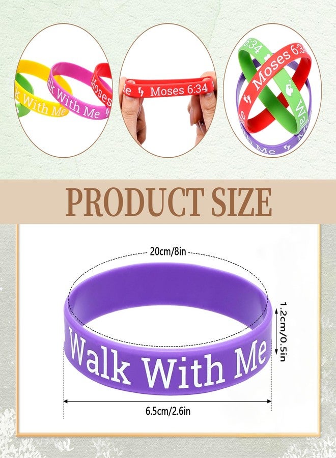 Furbeko 120 Pcs LDS Mormon Silicone Bracelets Walk with Me Wristband Bracelet LDS Youth Theme Church Christian Baptism Gifts for Women Men, 6 Colors - Image 2