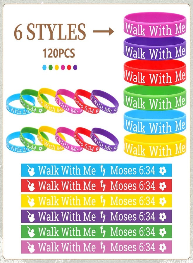 Furbeko 120 Pcs LDS Mormon Silicone Bracelets Walk with Me Wristband Bracelet LDS Youth Theme Church Christian Baptism Gifts for Women Men, 6 Colors - Image 3