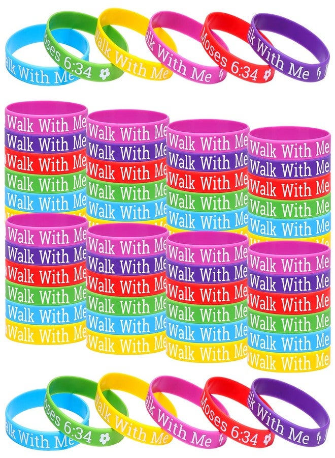 Furbeko 120 Pcs LDS Mormon Silicone Bracelets Walk with Me Wristband Bracelet LDS Youth Theme Church Christian Baptism Gifts for Women Men, 6 Colors - Image 1