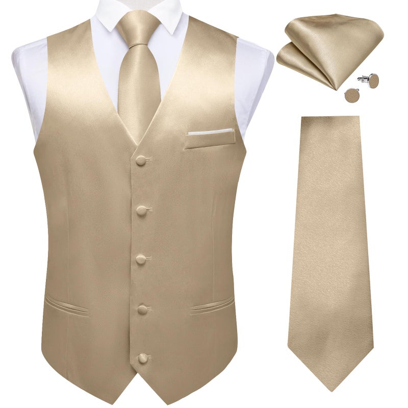 DiBanGu Champagne Vest for Men Casual Business Formal Dress Waistcoat Mens Satin Suit Vest for Wedding Tuxedo - Image 4