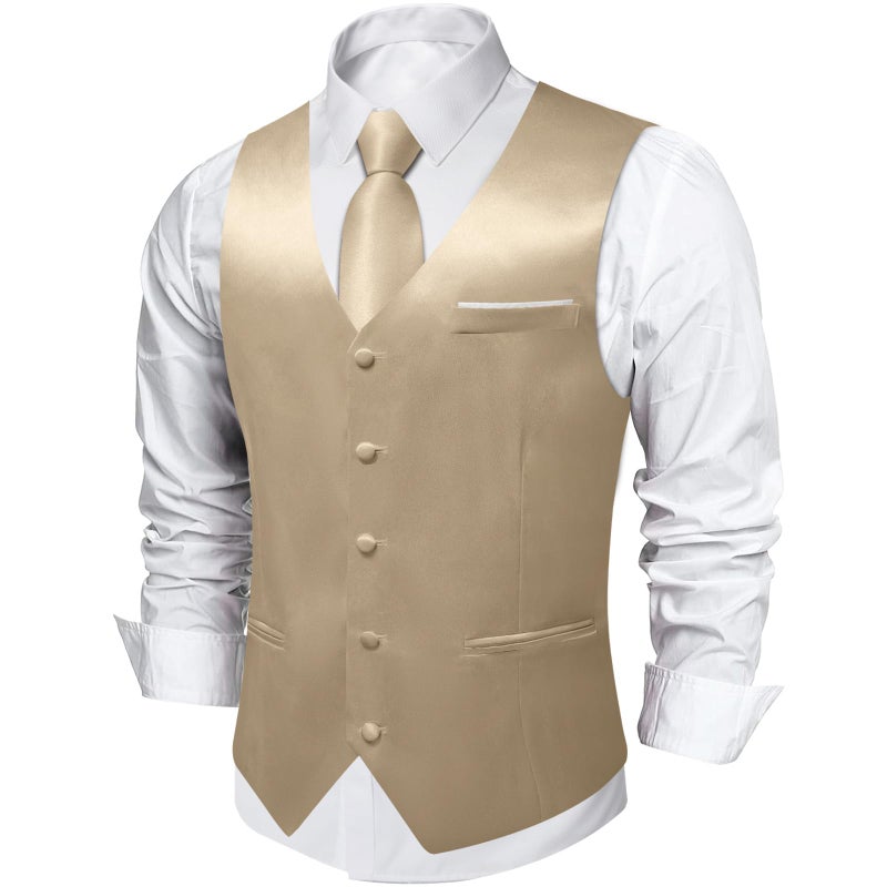 DiBanGu Champagne Vest for Men Casual Business Formal Dress Waistcoat Mens Satin Suit Vest for Wedding Tuxedo - Image 1
