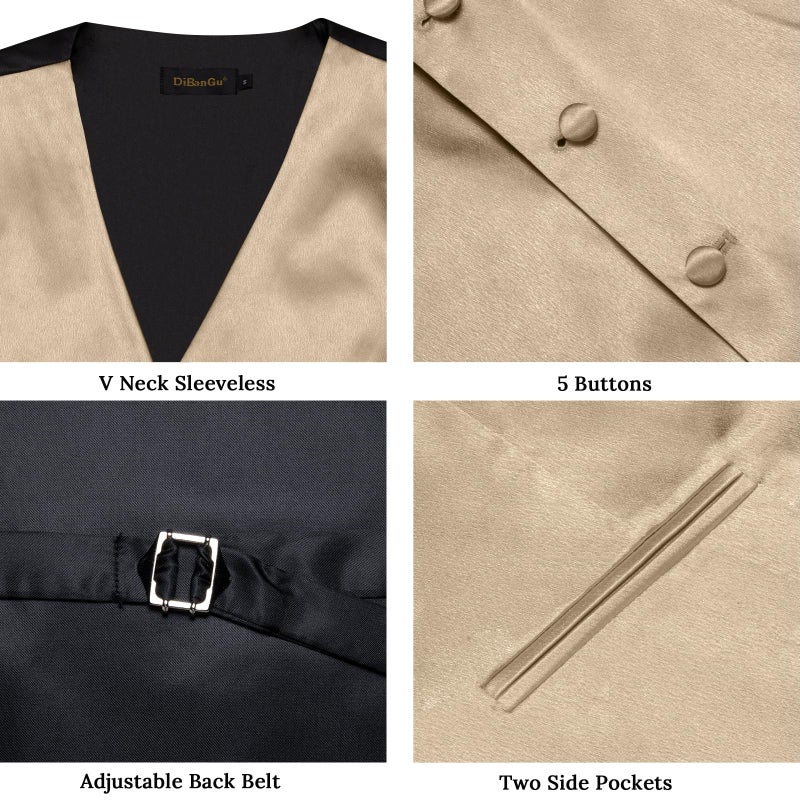 DiBanGu Champagne Vest for Men Casual Business Formal Dress Waistcoat Mens Satin Suit Vest for Wedding Tuxedo - Image 5