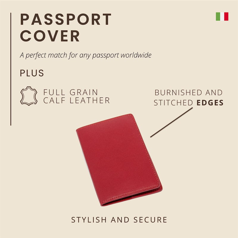Maruse Italian Leather Passport Cover for Men and Women, Handmade in Italy, Red - Image 2
