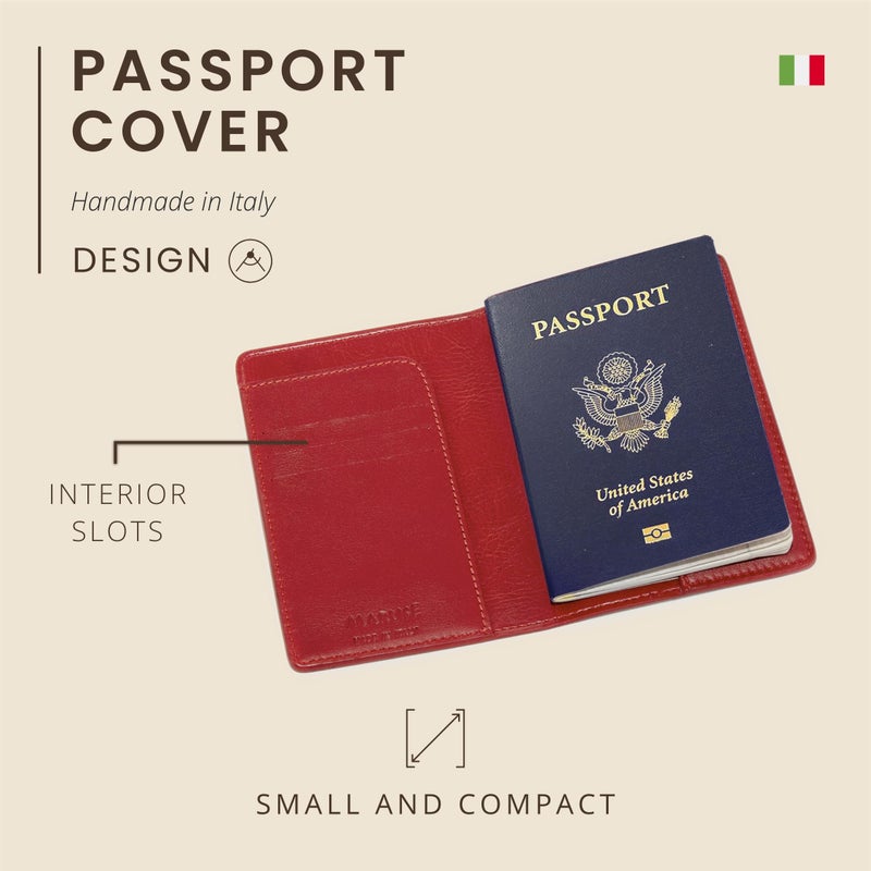 Maruse Italian Leather Passport Cover for Men and Women, Handmade in Italy, Red - Image 3