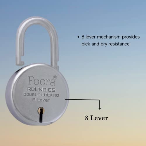 Foora Aligarh Lock for Door, Gate, Shutter with 20 Keys - Round 65mm Padlock, Double Locking Mechanism, 8 Lever, Silver Finish - Image 3