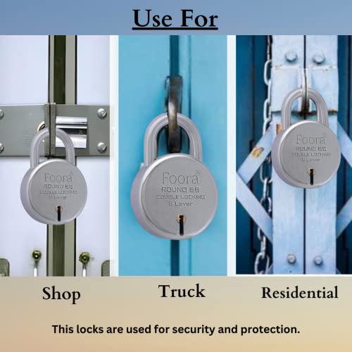 Foora Aligarh Lock for Door, Gate, Shutter with 20 Keys - Round 65mm Padlock, Double Locking Mechanism, 8 Lever, Silver Finish - Image 4