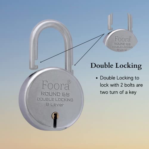 Foora Aligarh Lock for Door, Gate, Shutter with 20 Keys - Round 65mm Padlock, Double Locking Mechanism, 8 Lever, Silver Finish - Image 2