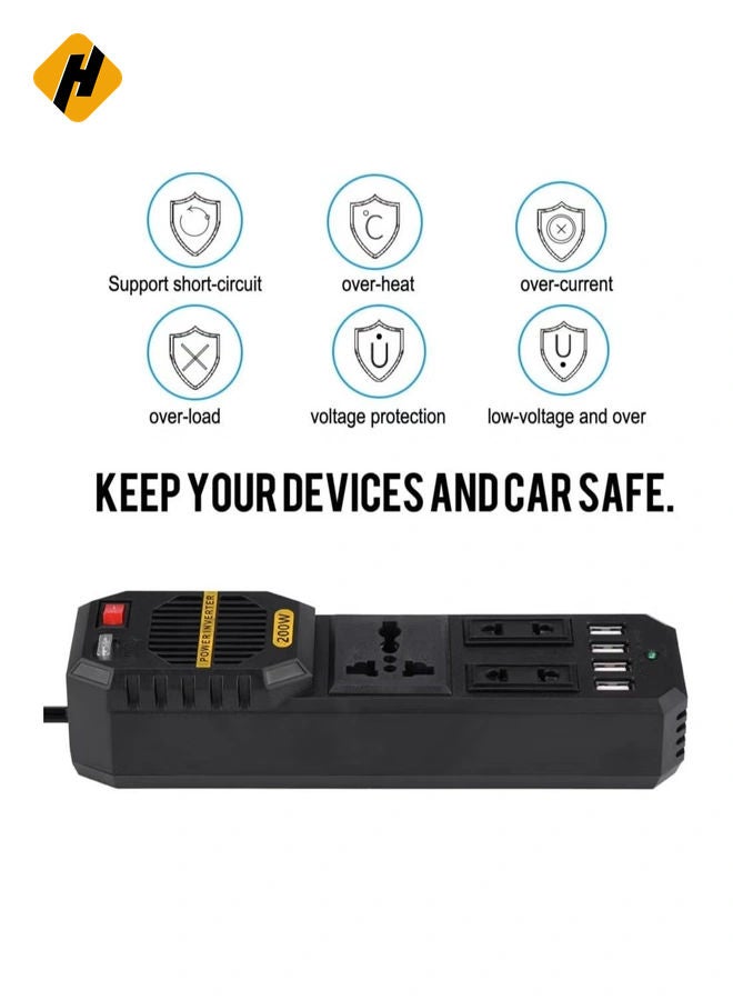 HuHa 200W Mini Car Vehicle Inverter DC 12V to AC 220V USB Output High-power Power Inverter Small Car Special Edition【Magicalworld】  - Image 3