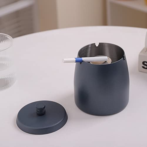 IN ONE Large Ashtray with Lid for Cigarette, Stainless Steel Smokeless Odorless Windproof Ash tray for Home Office Tabletop Outside Patio Outdoor Balcony(3.93''x3.2''x3.82'') - Image 5